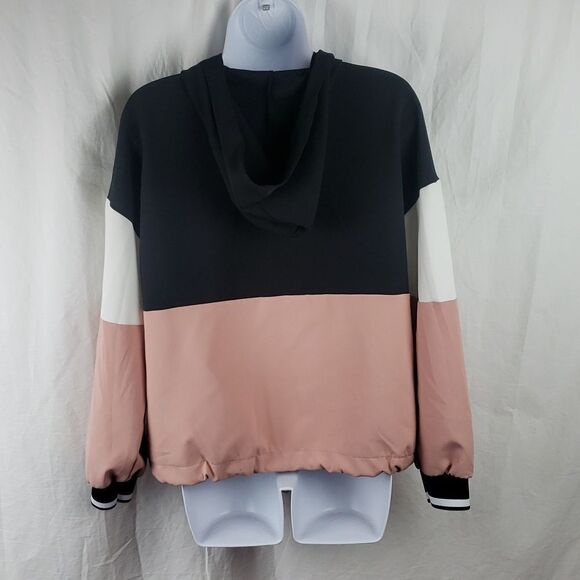 Zara Women's Small Pink Black White Colorblock Track Hooded Jacket - Picture 7 of 9